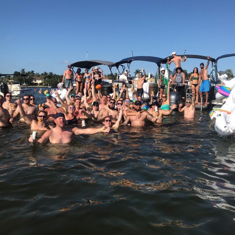 Shenanigators partying in the water at a raft-up