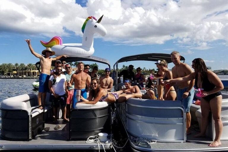 Pontoon party with a unicorn float