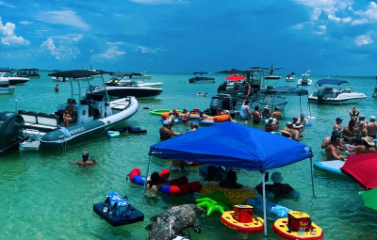 Raft-up with a canopy and a pile of floats