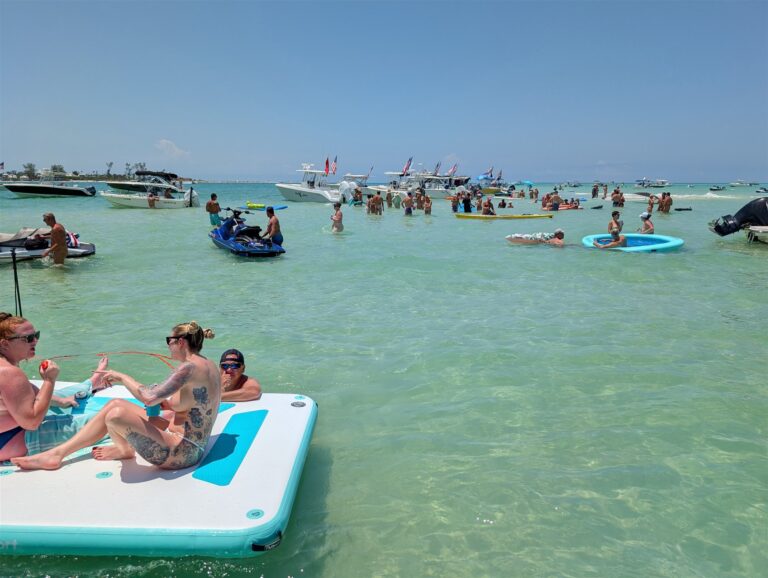 Floats and boats at the sandbar
