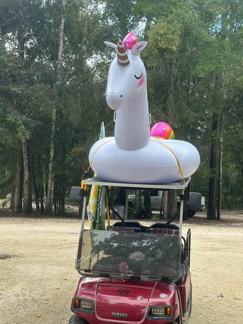 Unicorn float on the golf cart