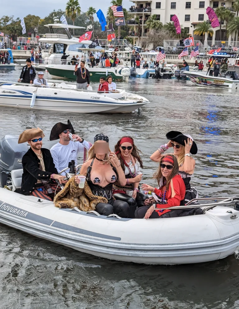 Gasparilla pirate crew in the dinghy